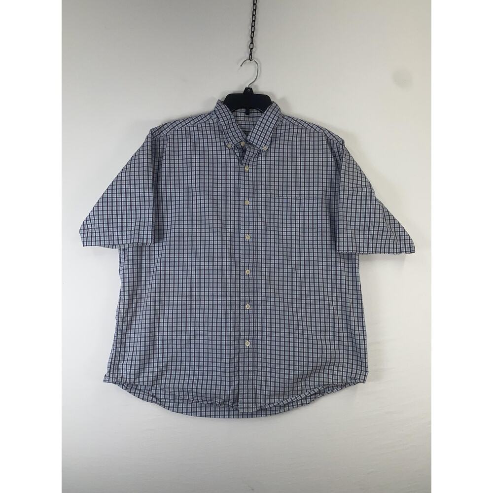 Pro Tour Shirt Mens XL Blue Check Short Sleeve Button Down Cotton Casual Pocket